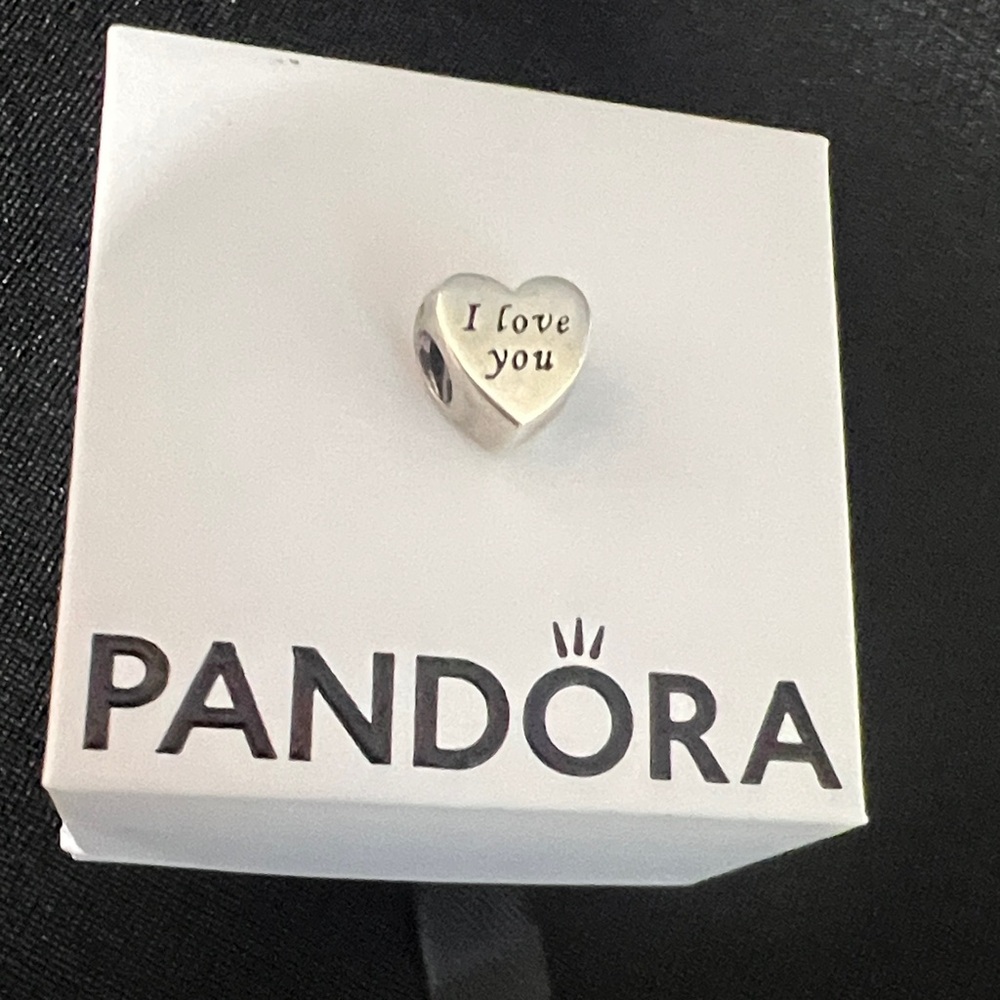 Pandora Silver Heart Charm with Engraving I Love You